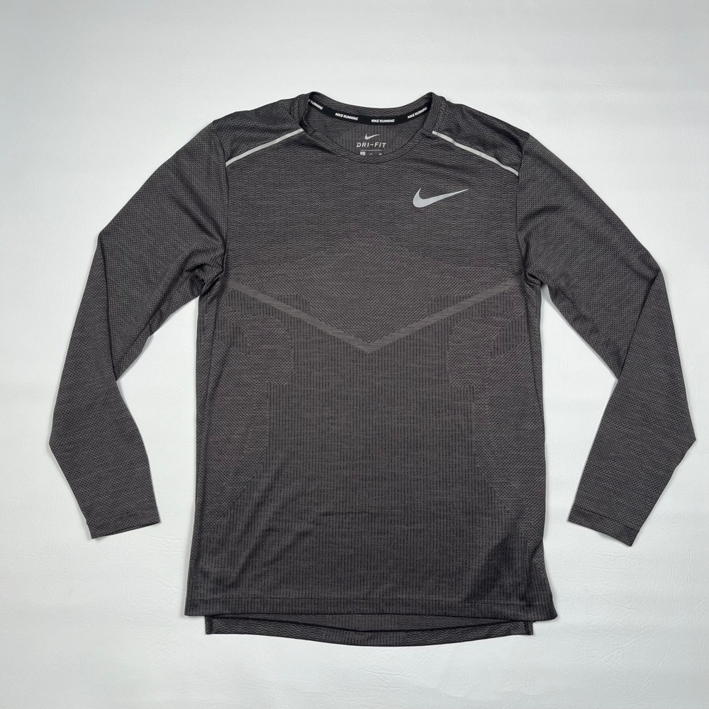 Nike TechKnit Ultra Long Sleeve Mens S Gray Running Dri-FIT Training